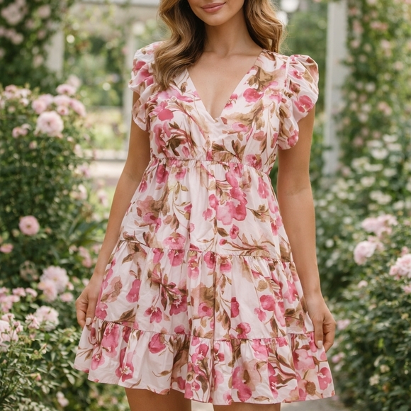 Abercrombie & Fitch Dresses & Skirts - Abercrombie Fitch Dress Medium Floral Pink Whimsy Romantic Garden Fairy Ruffle